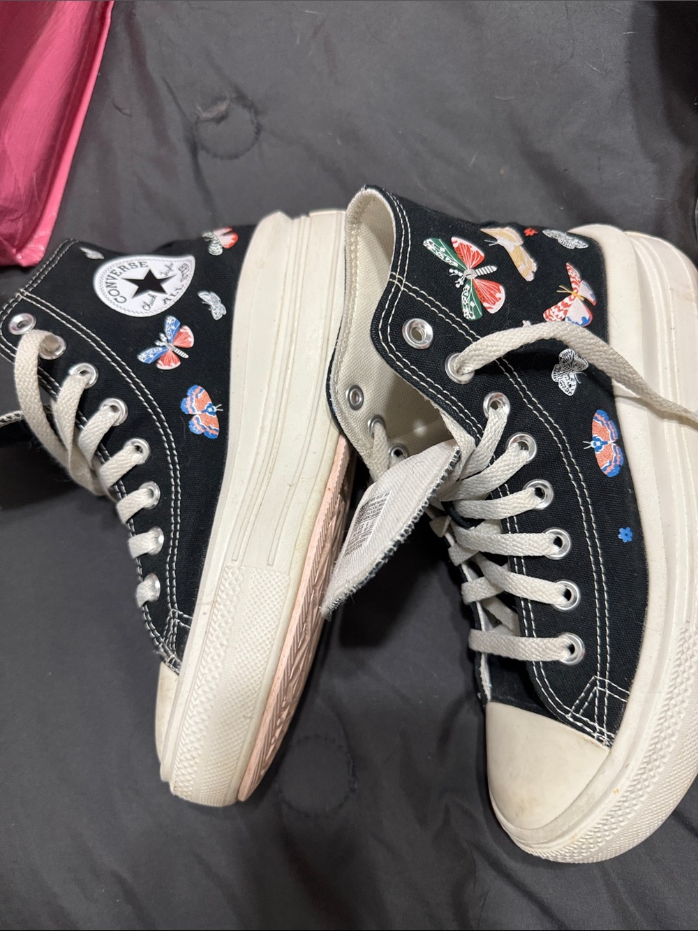 Converse Black High Top Sneakers with Multicolor Butterfly Accents